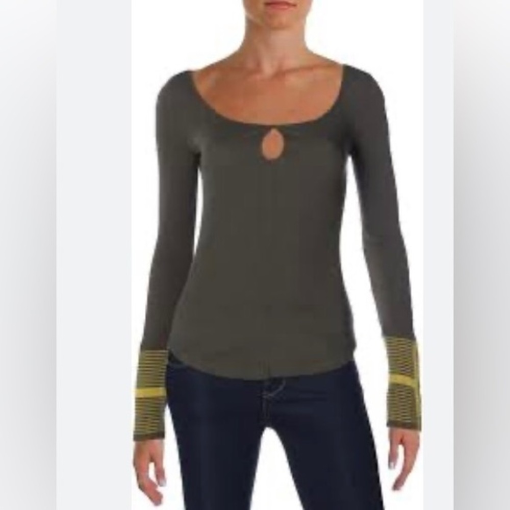 NWT We The Free Free People Green & Lime Green Scoop Back Keyhole Front Top